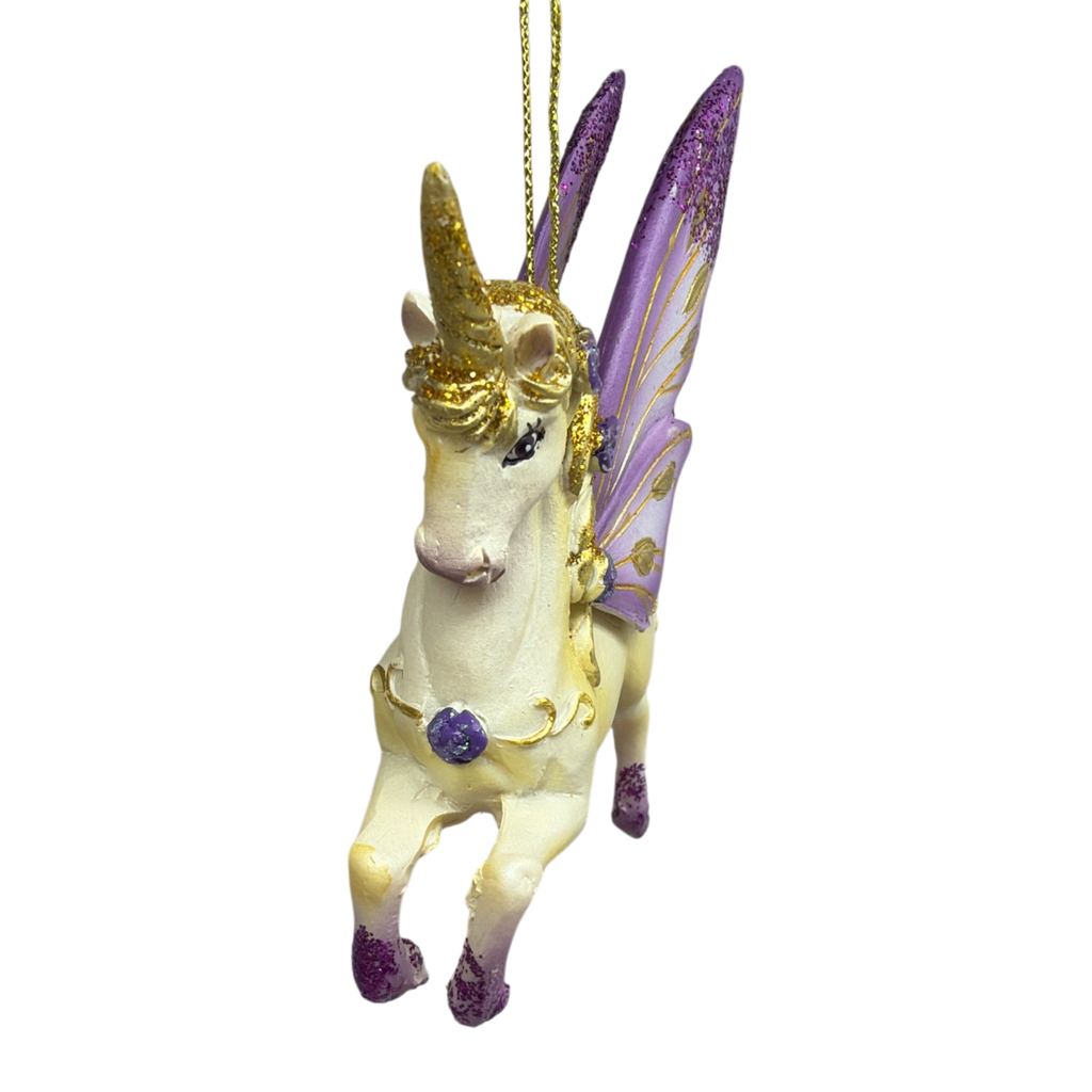 Purple Winged / Gold Mane Unicorn Ornament