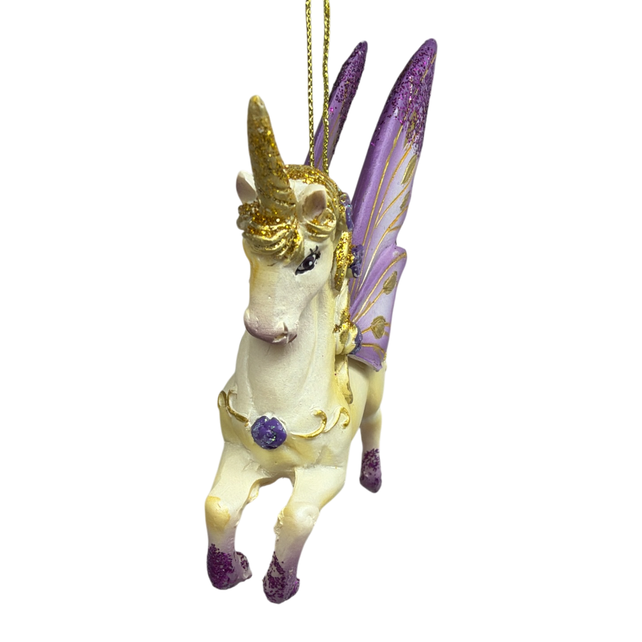 Purple Winged / Gold Mane Unicorn Ornament