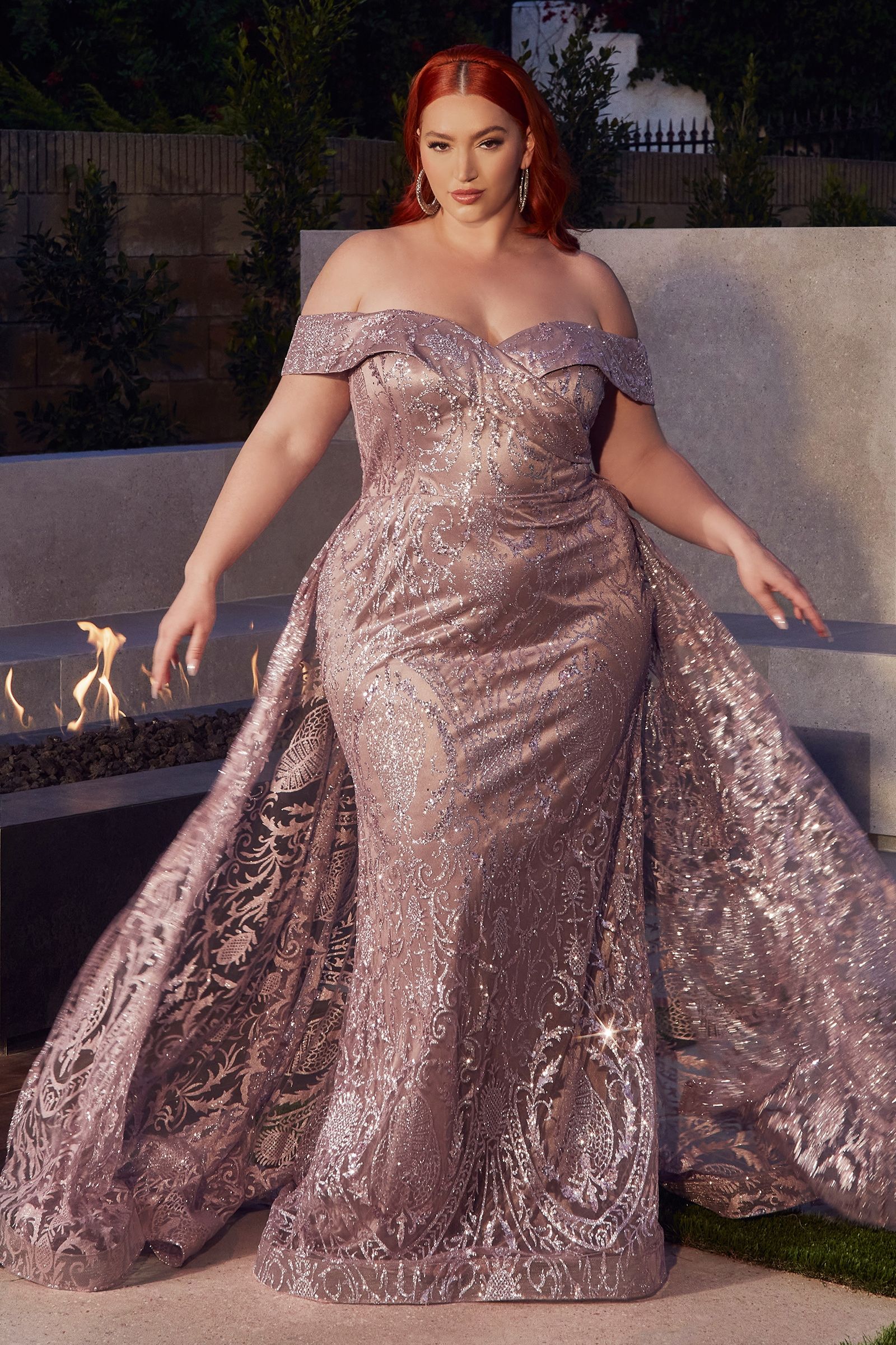 Royal Blue Off Shoulder Glitter Evening Gown with Sheer Overlay  CDJ836