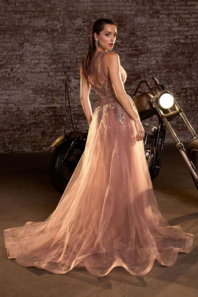 Dazzling Vibrant One-Shoulder Tulle Overskirt Gown for Pageant - CDJ869