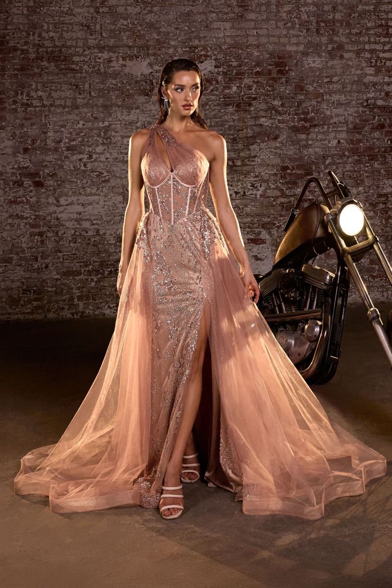 Dazzling Vibrant One-Shoulder Tulle Overskirt Gown for Pageant - CDJ869
