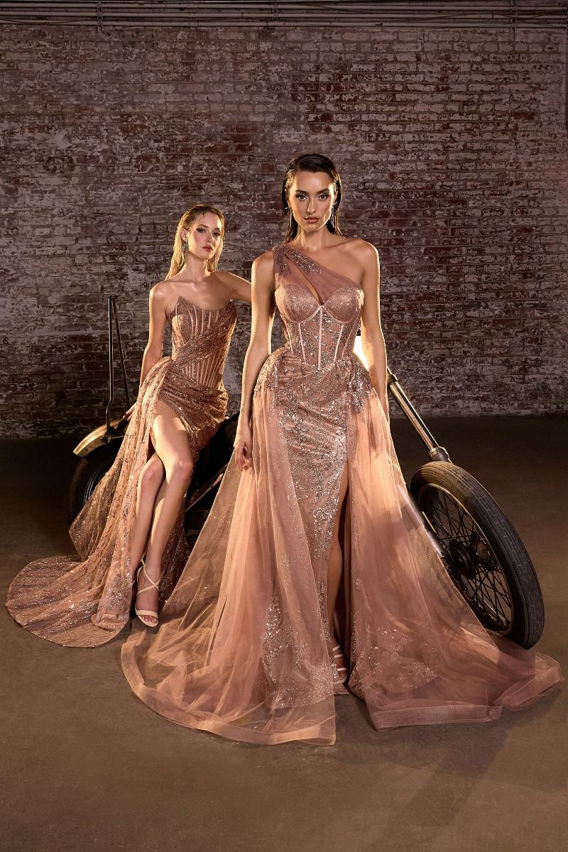 STRAPLESS FITTED GLITTER EMBELLISHED GOWN CDJ872