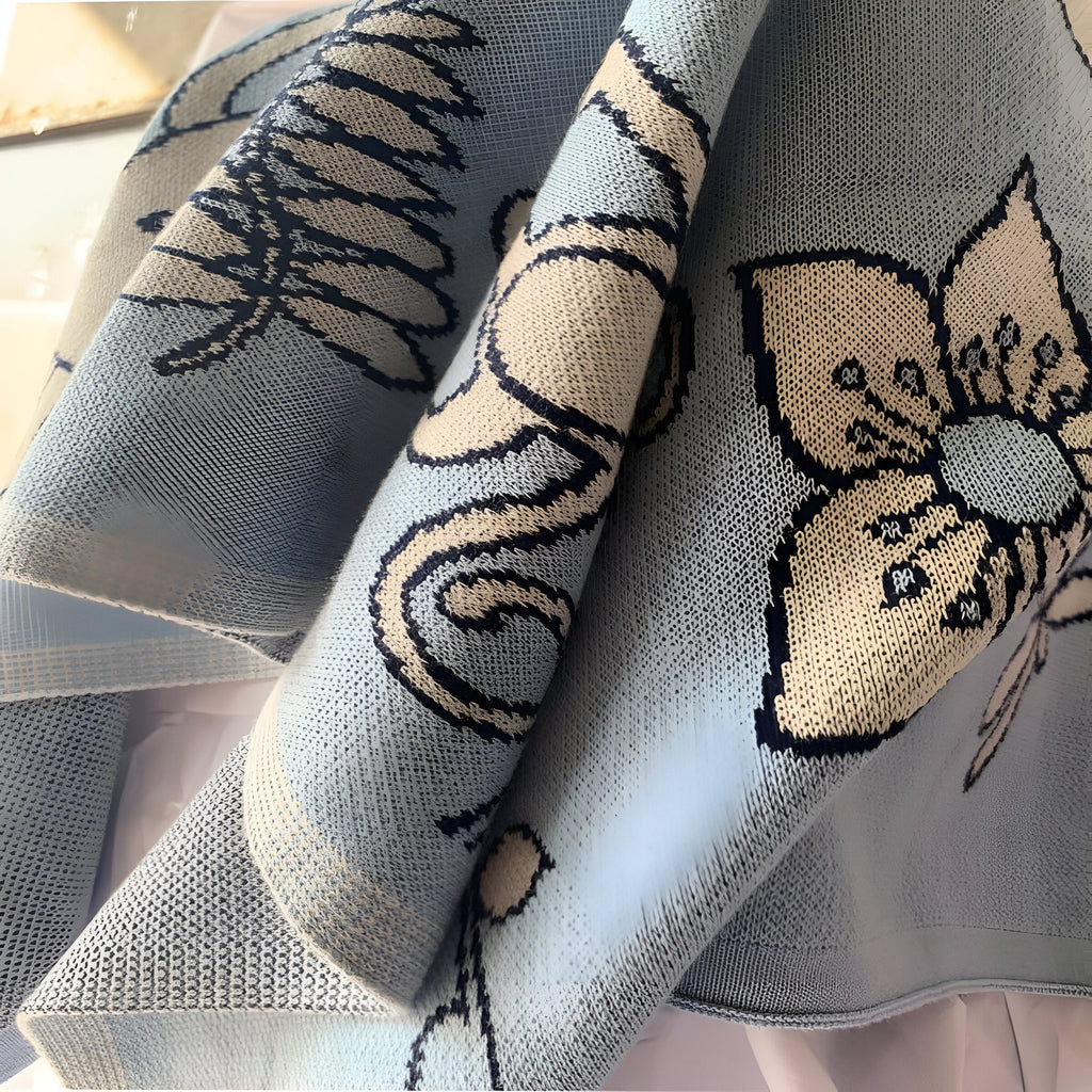 Jungle Animals Blue Knitted Cotton Baby Blanket