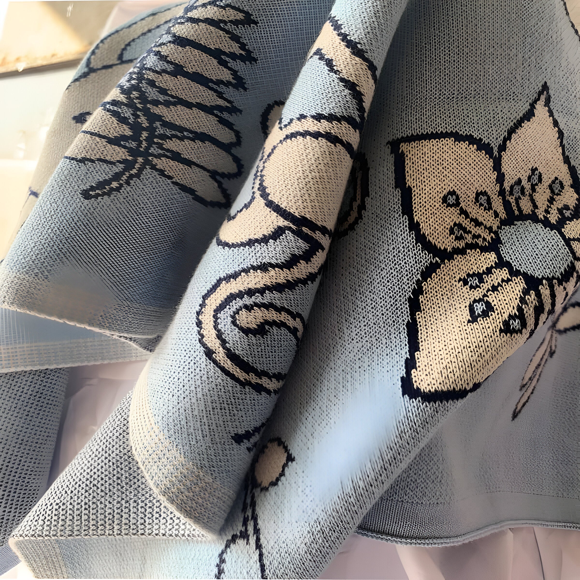 Jungle Animals Blue Knitted Cotton Baby Blanket