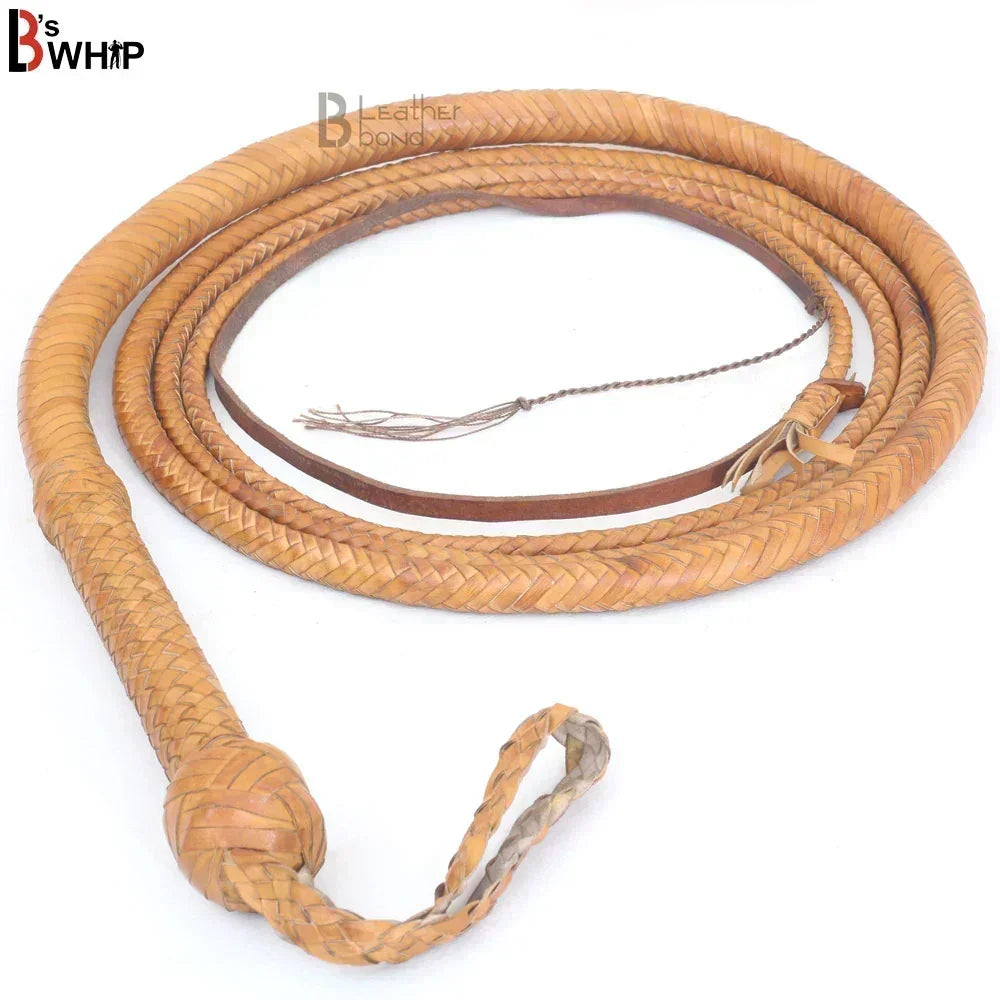 Tan Kangaroo Hide Bull Whip | 6 to 16 Feet | 16 Strands | Built for Whip Cracking – Leather Bond