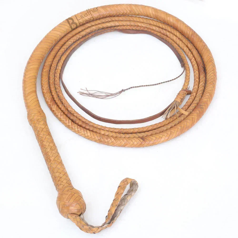 Tan Kangaroo Hide Bull Whip | 6 to 16 Feet | 16 Strands | Built for Whip Cracking – Leather Bond