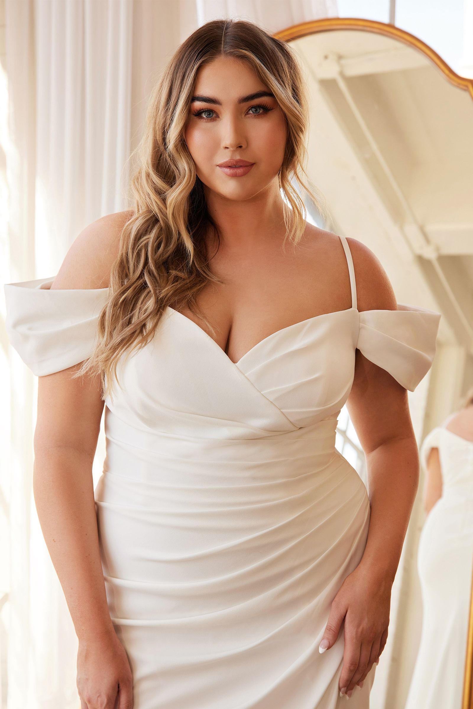 OFF THE SHOULDER CREPE GOWN CDKV1057W
