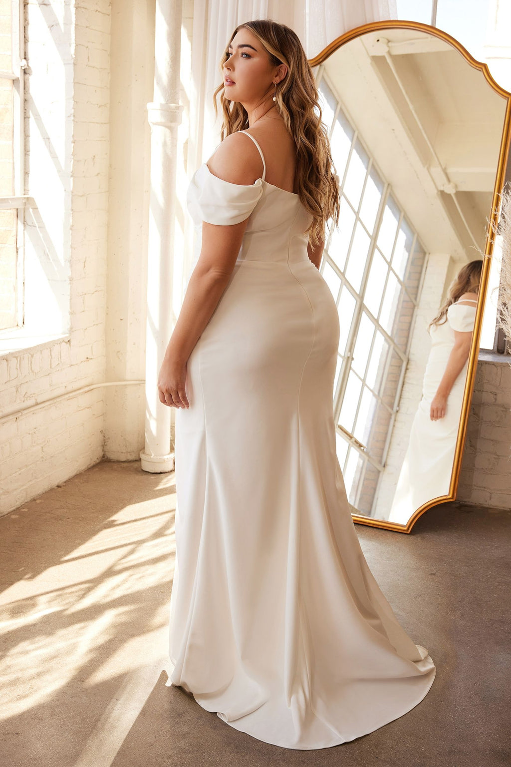 OFF THE SHOULDER CREPE GOWN CDKV1057W