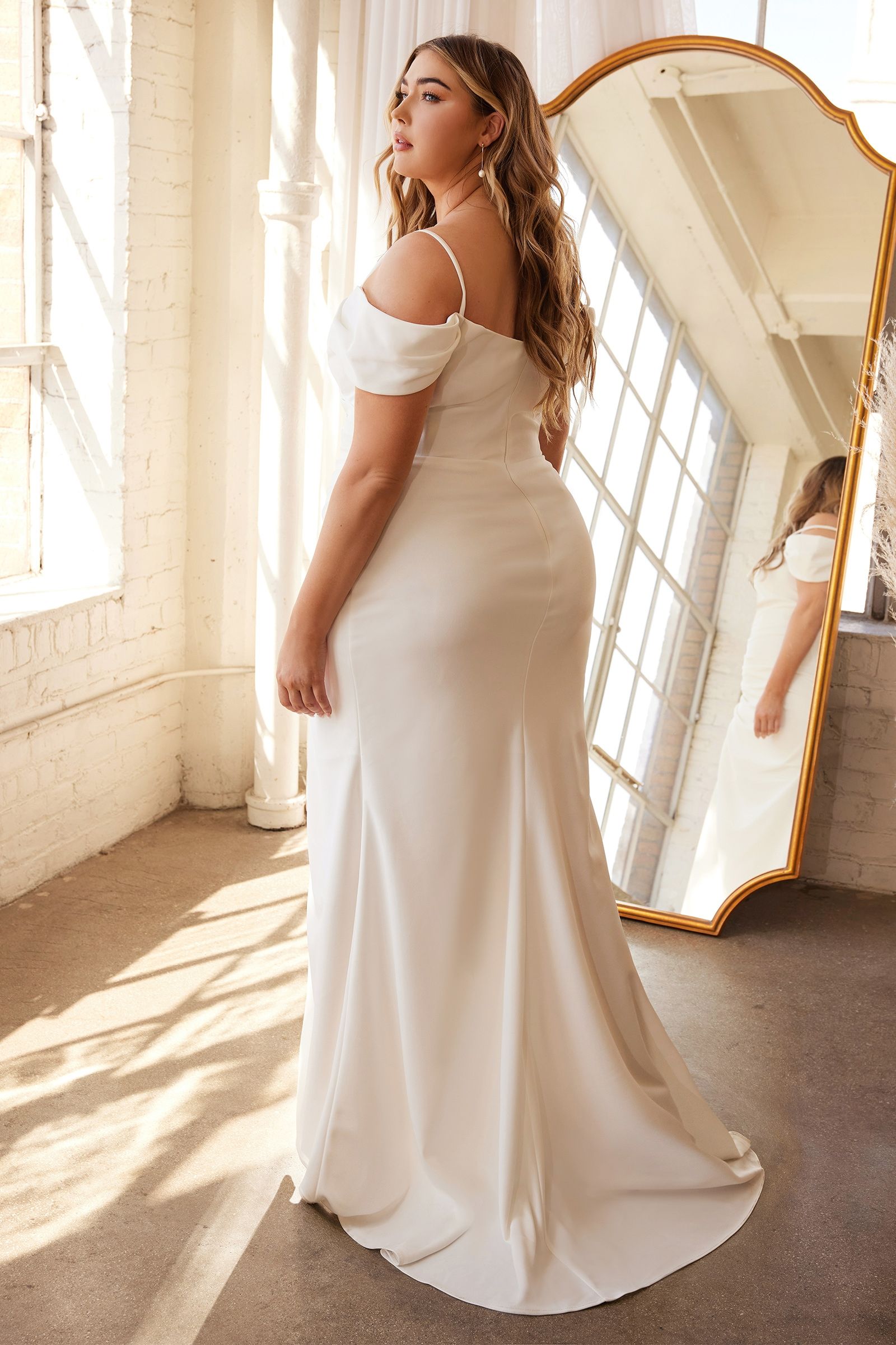 OFF THE SHOULDER CREPE GOWN CDKV1057W