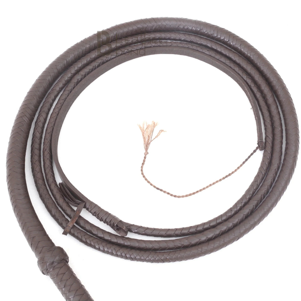 Indiana Jones 6ft, 8ft, 10ft & 12ft with 8 Plait Dark Brown Bullwhip Real Genuine Cowhide Leather Bull Whip
