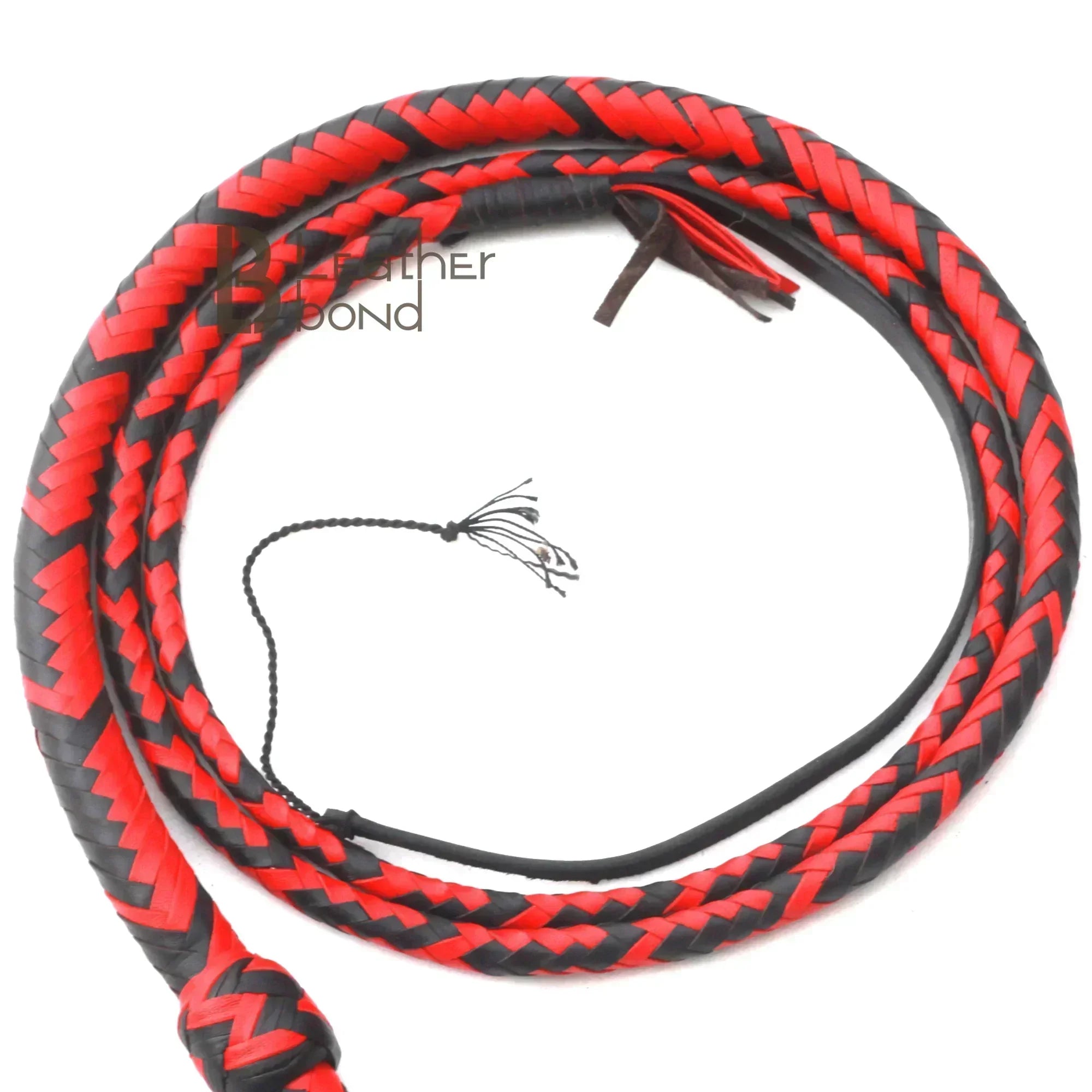 Red & Black Leather Bullwhip 6ft & 8ft – 16 Plait Handmade Real Cowhide Rope Core Whip