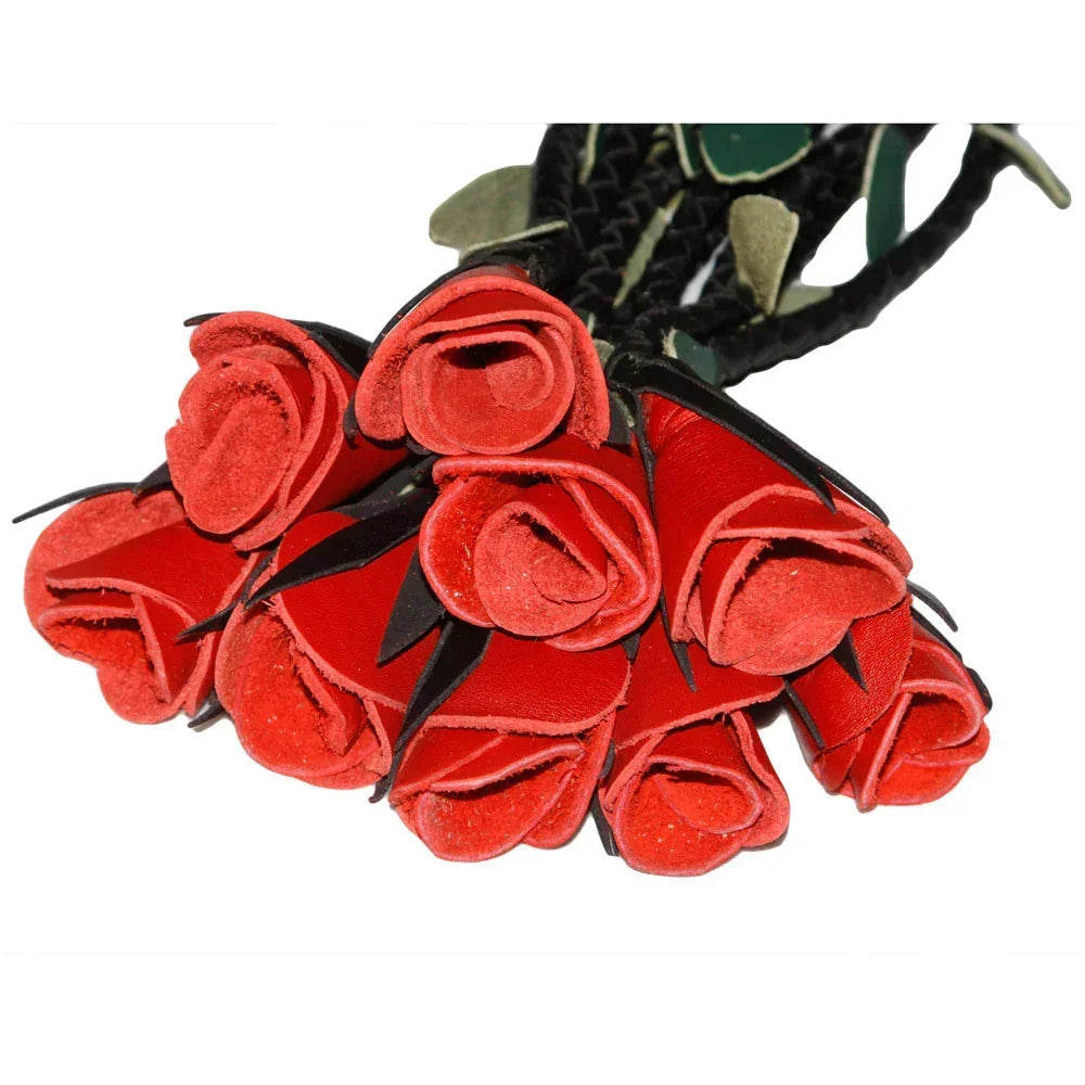 Real Cowhide Leather Cat-o-Nine Tails Flogger 9 Braided Red Rose Falls | Heavy Duty BDSM Whip