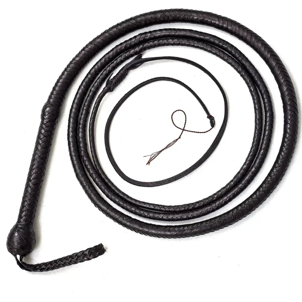 Leather Whip 6, 8, 10, 12, 14 & 16 Feet long 12 Strands Cowhide Leather Equestrian Black Bullwhip