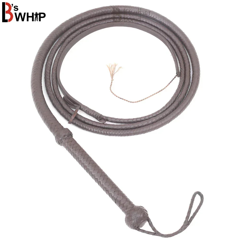 Indiana Jones 6ft, 8ft, 10ft & 12ft with 8 Plait Dark Brown Bullwhip Real Genuine Cowhide Leather Bull Whip