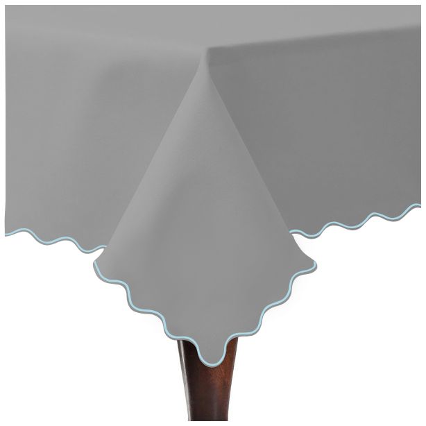Scallop Embroidery Sateen Cotton Solid Table Cloth - Light Grey
