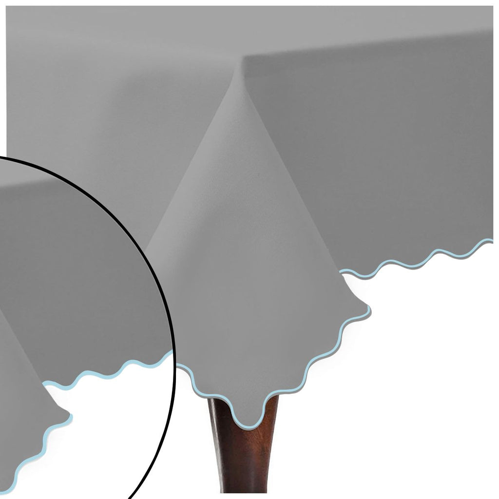 Scallop Embroidery Sateen Cotton Solid Table Cloth - Light Grey
