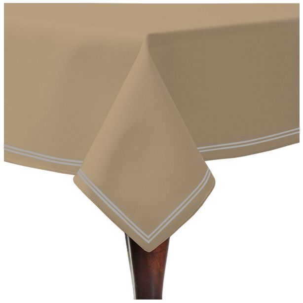 Double Embroidery Border Sateen Cotton Solid Table Cloth - Taupe