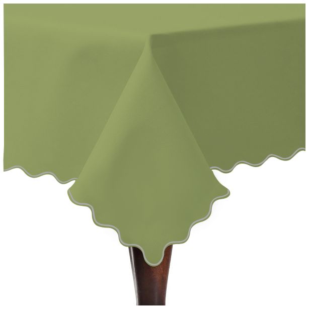 Scallop Embroidery Sateen Cotton Solid Table Cloth - Sage