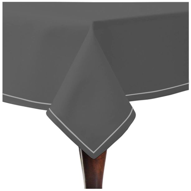 Single Embroidery Border Sateen Cotton Solid Table Cloth - Dark Grey