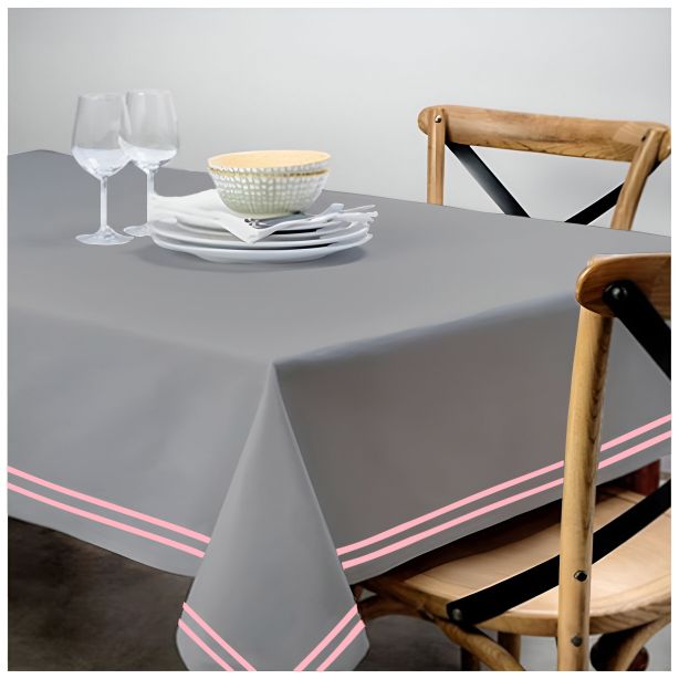 Double Embroidery Border Sateen Cotton Solid Table Cloth - Light Grey