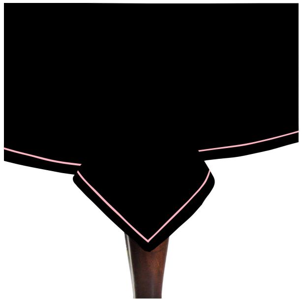 Single Embroidery Border Sateen Cotton Solid Table Cloth - Black