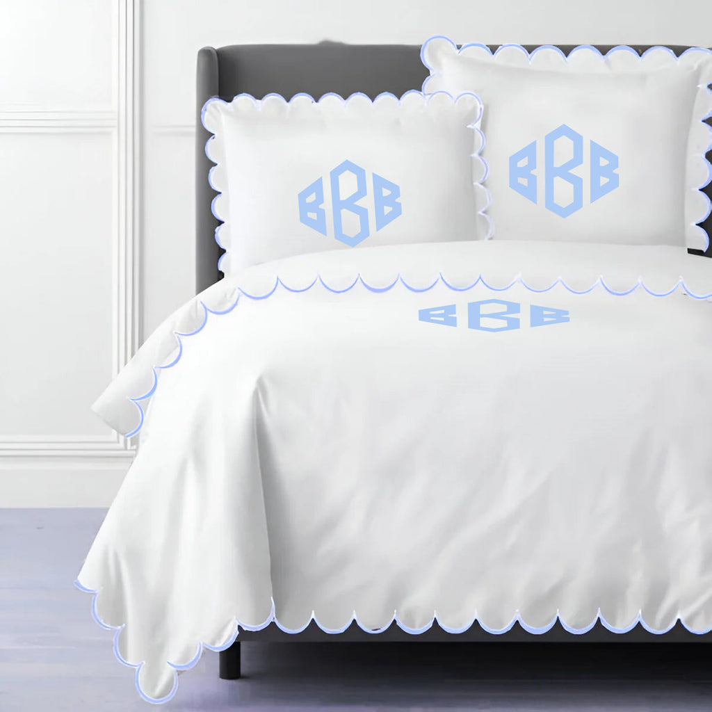 Monogram Allena 400TC Cotton Scallop Embroidery Sateen Solid Duvet Cover Set