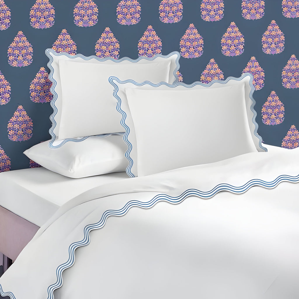 400TC Cotton Sateen Triple Scallop Embroidery Duvet Cover Set