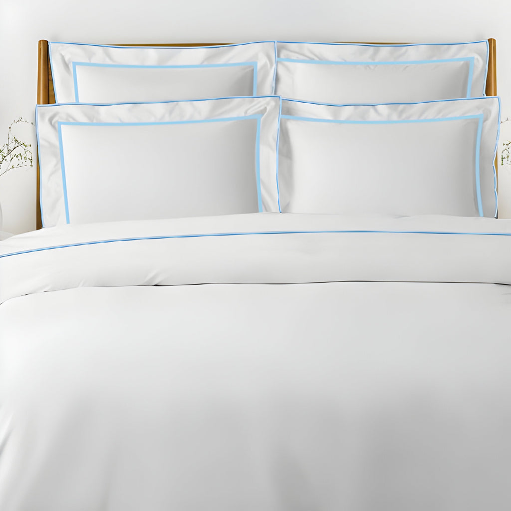 400TC Embroidery & Border Cotton Sateen Solid Duvet Cover Set