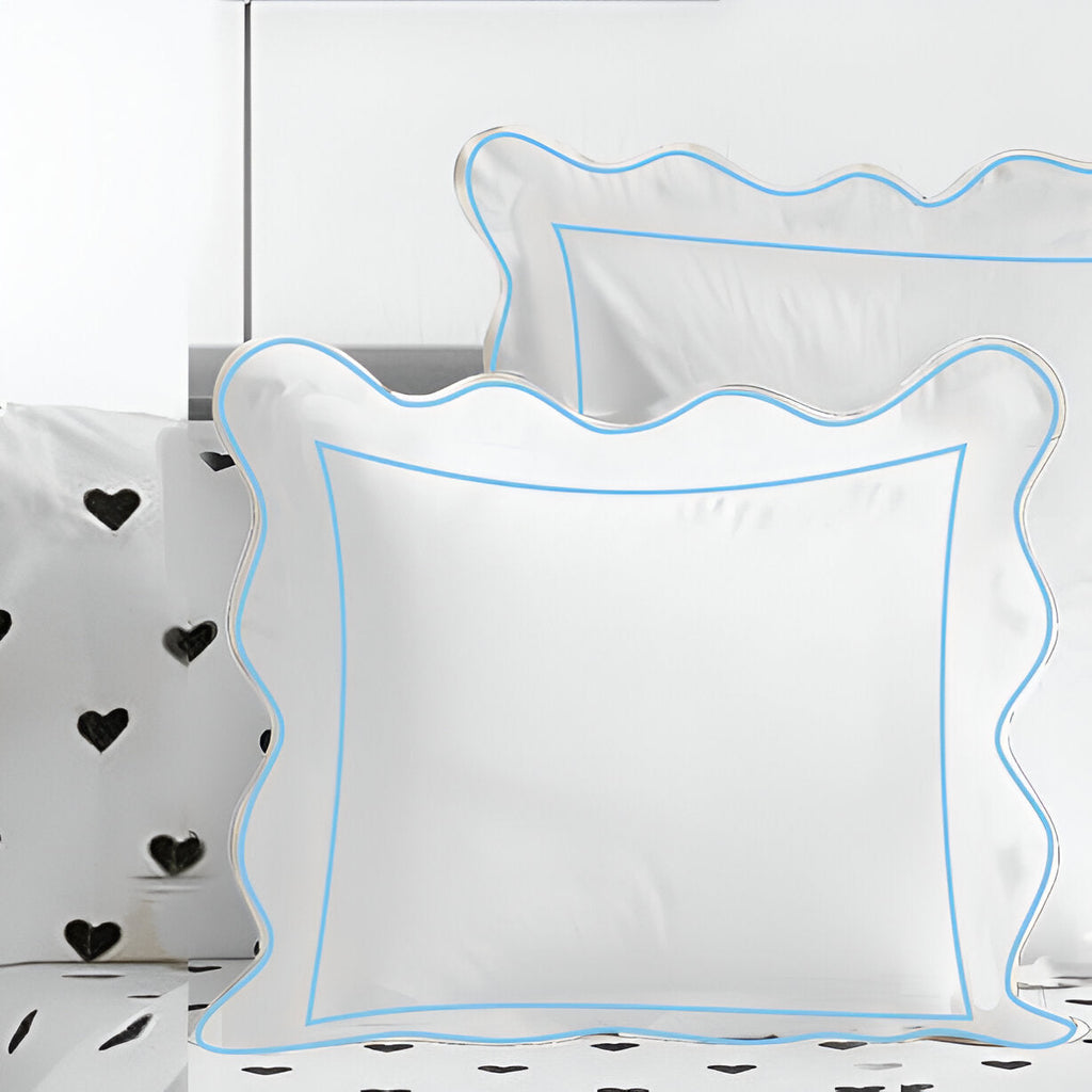 400TC Cotton Scallop Embroidery & Border Sateen Solid Euro Sham