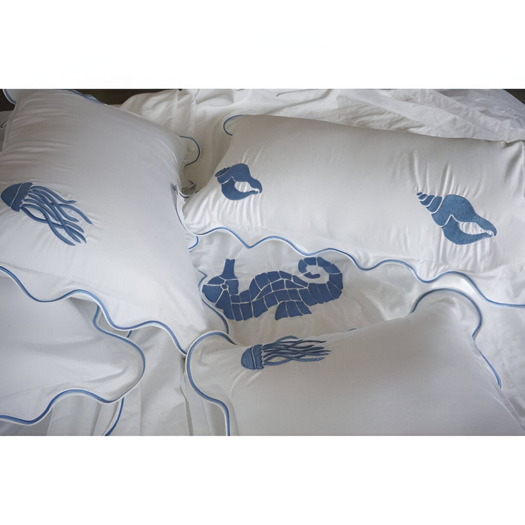 Seahorse Embroidered Cotton Sateen Duvet Cover Set
