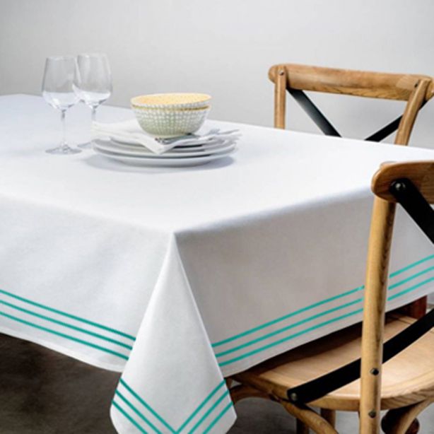 Triple Embroidery Border Sateen Poly Cotton Solid Table Cloth