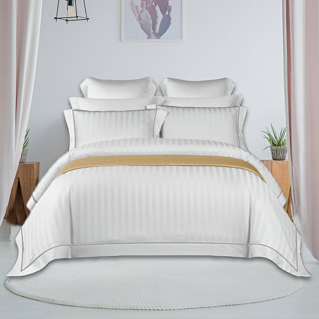 400TC Cotton Single Edge Embroidery Sateen Stripe Duvet Cover Set