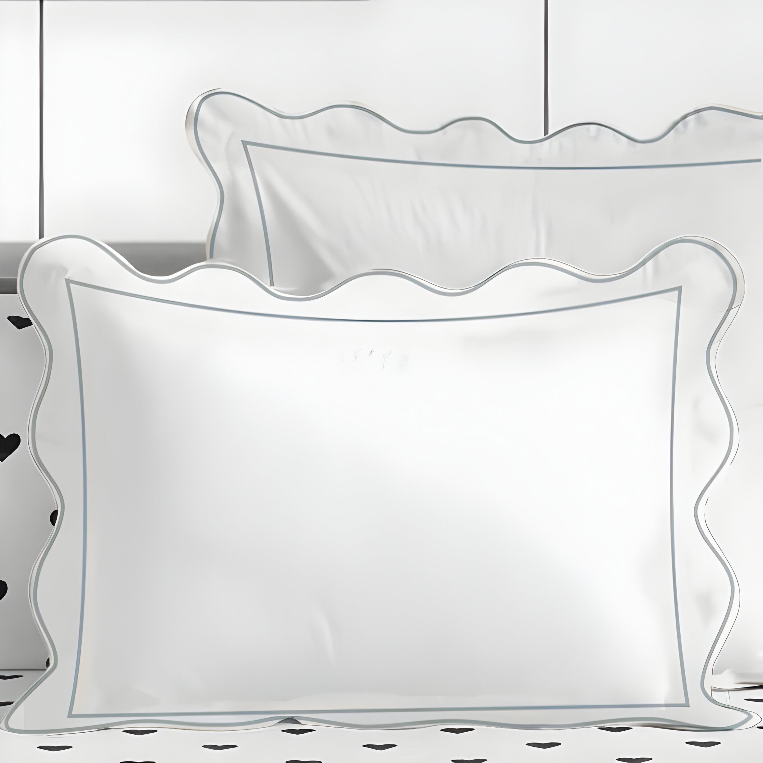 400TC Cotton Scallop Embroidery & Border Sateen Solid Duvet Cover Set
