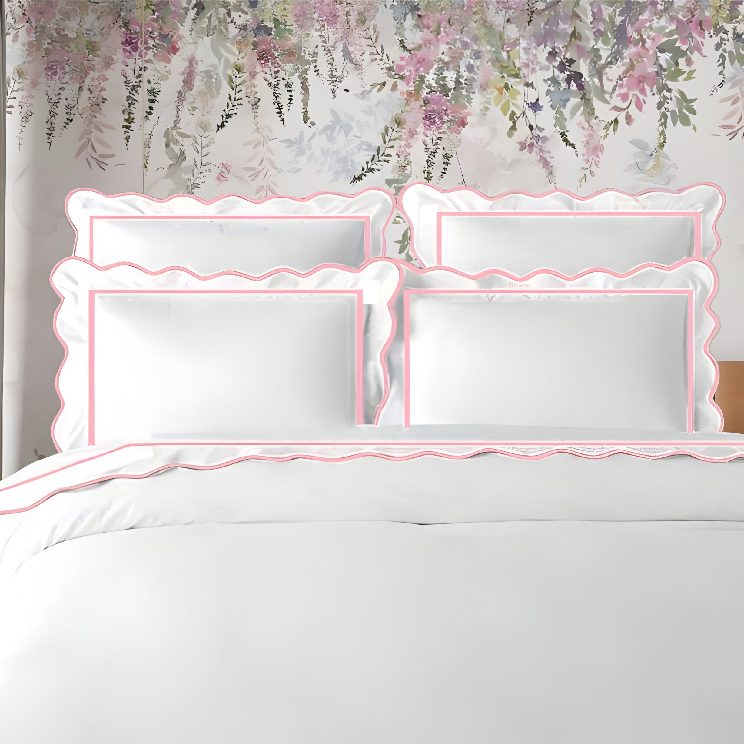 400TC Cotton Scallop Embroidery & Border Sateen Solid Duvet Cover Set
