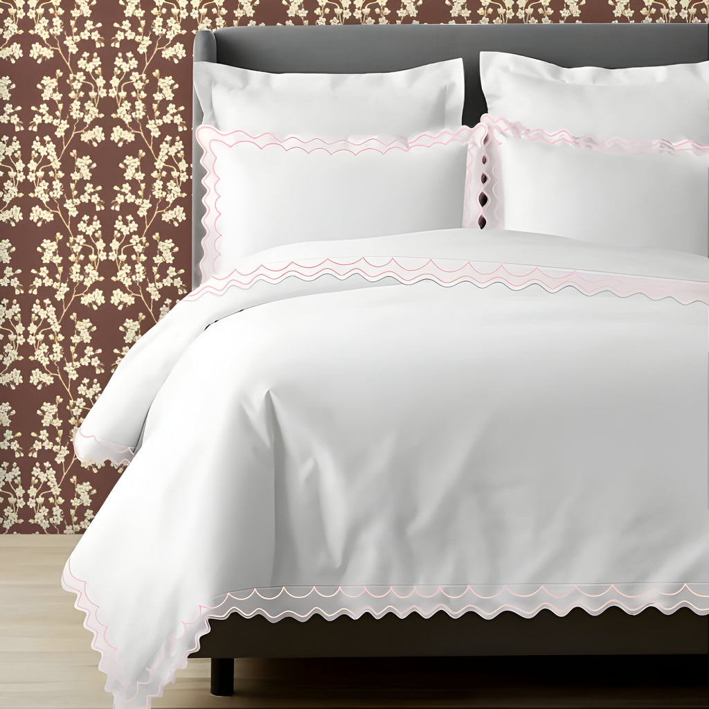 400TC Cotton Sateen Double Scallop Embroidery Duvet Cover Set