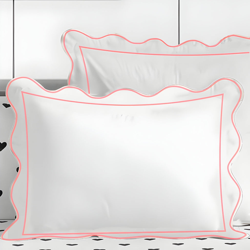 400TC Cotton Scallop Embroidery & Border Sateen Solid Duvet Cover Set