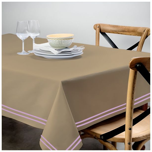 Double Embroidery Border Sateen Cotton Solid Table Cloth - Taupe