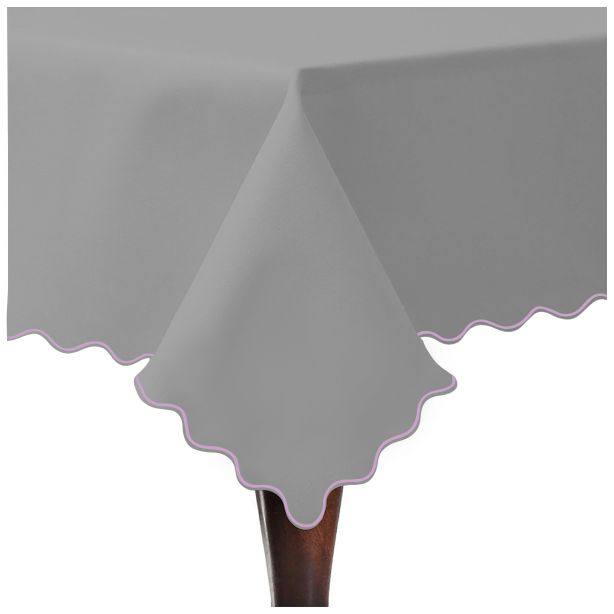Scallop Embroidery Sateen Cotton Solid Table Cloth - Light Grey