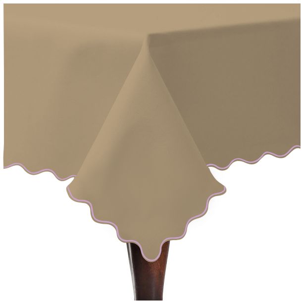 Scallop Embroidery Sateen Cotton Solid Table Cloth - Taupe