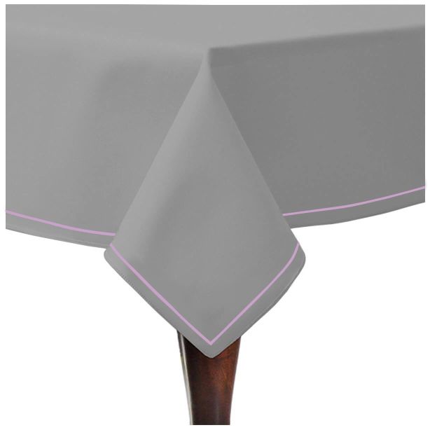 Single Embroidery Border Sateen Cotton Solid Table Cloth - Light Grey