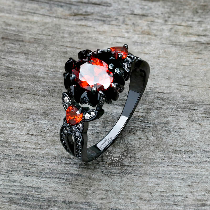 Lotus Zircon Inlaid Brass Gothic Ring