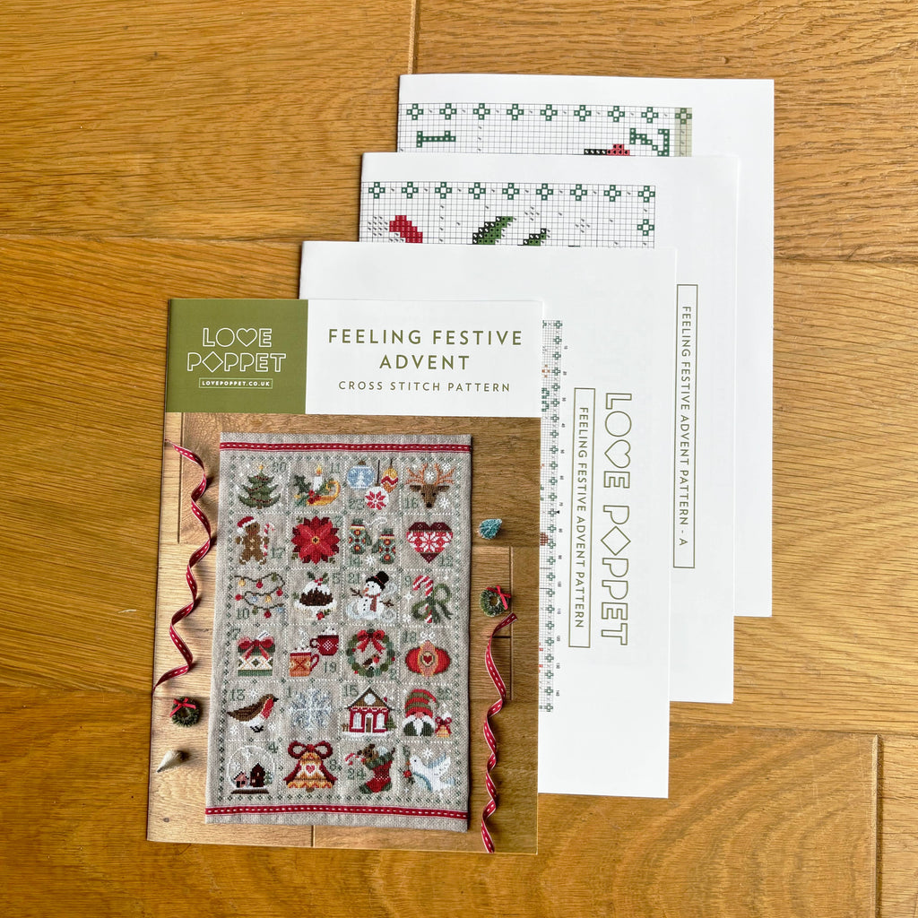 Feeling Festive Advent Printed Cross Stitch Pattern – Love Poppet Christmas Design