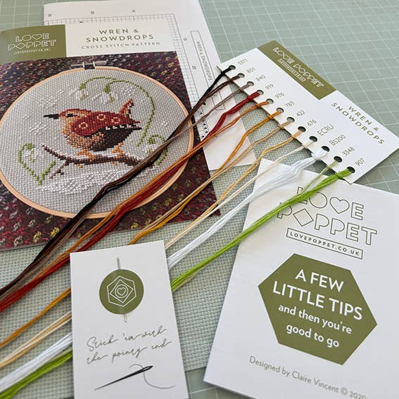 Love Poppet - Wren & Snowdrops - Cross Stitch Kit