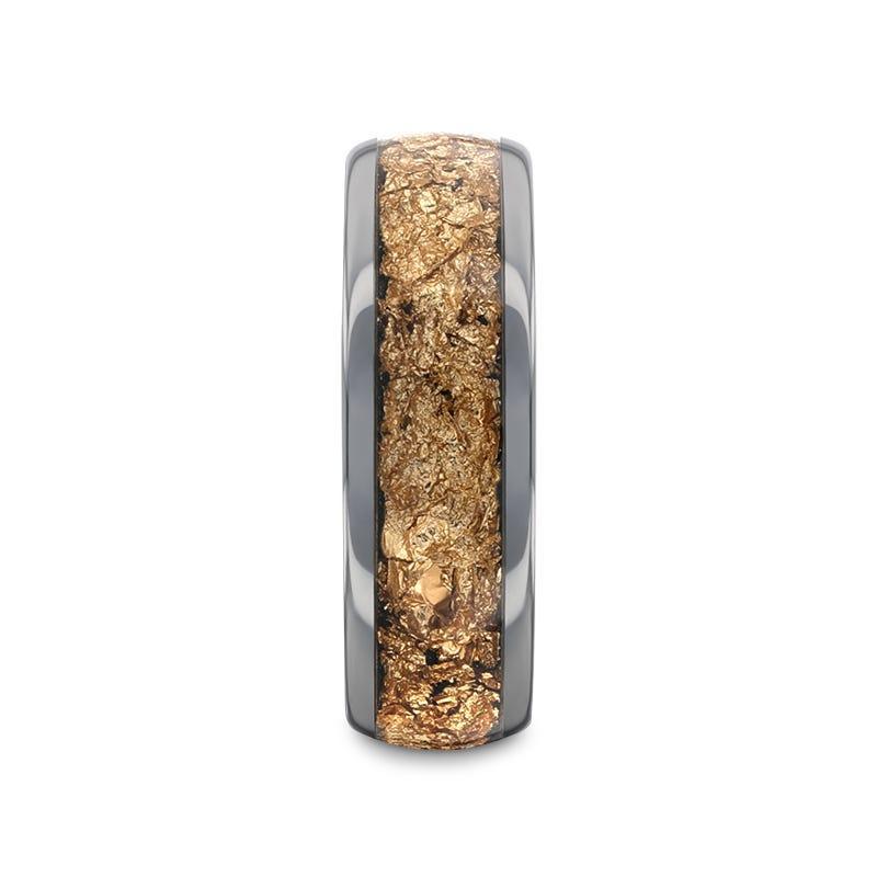 LUXE Tungsten Carbide Ring with Decorative Gold Flakes Inlay, 8mm