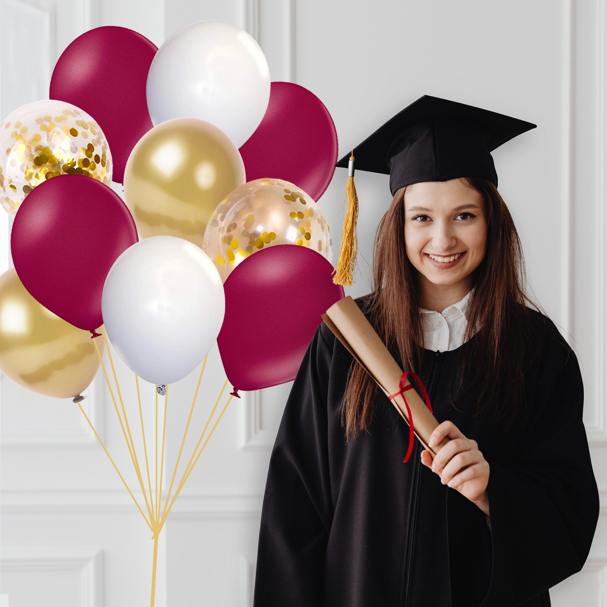 Maroon and Gold Graduation 2025 Balloon Bouquet