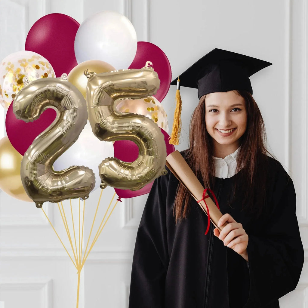 Maroon and Gold Graduation 2025 Balloon Bouquet