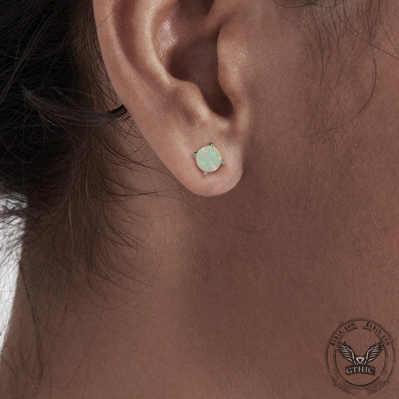 Minimalist Gem-Set Brass Stud Earrings