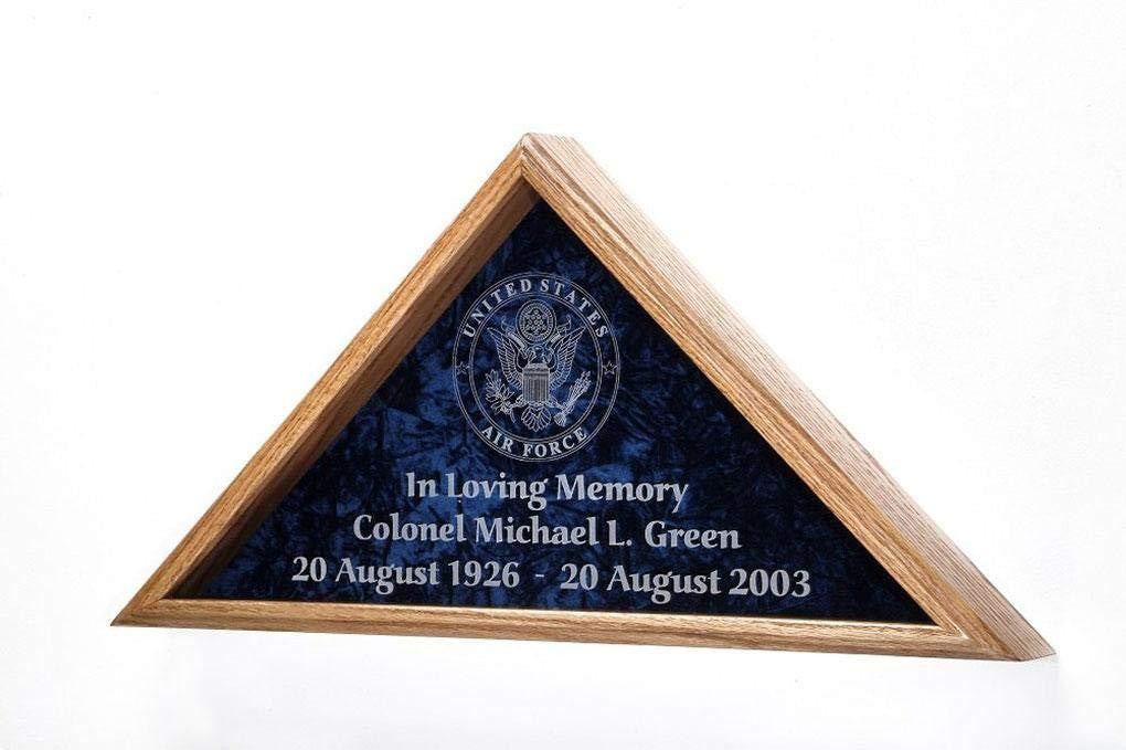 Flag Display Case w/Military Emblem - Includes 3 Lines of Text Personalization! - DOUBLE STRENGTH GLASS FRONT for 5'x9.5'