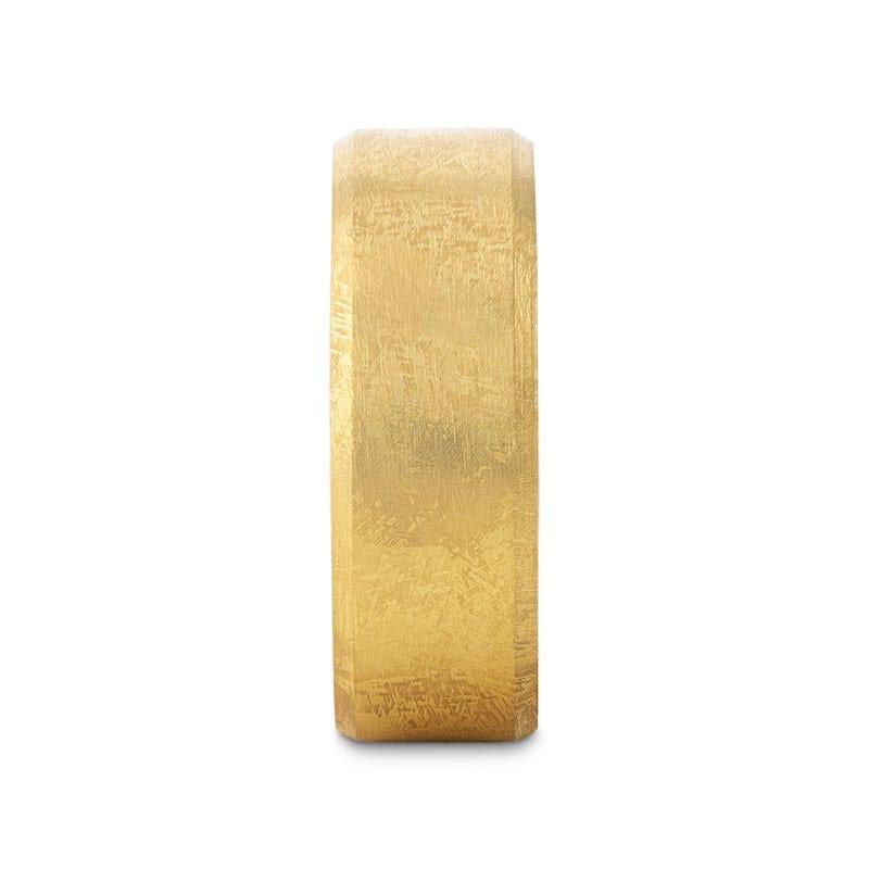 MUSE Flat Gold-Plated Titanium Ring with Beveled Edges and Meteorite Pattern, 8mm