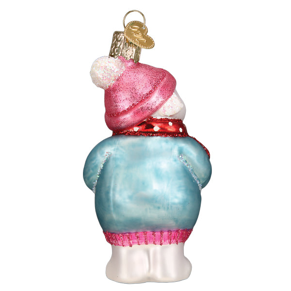 Expectant Snowlady Glass Ornament